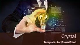  Presentation with glowing light bulb light bulb - Beautiful presentation theme featuring hand with graph charts number backdrop and a  colored foreground