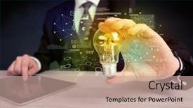  Presentation with glowing light bulb light bulb - PPT layouts having hand with graph charts number background and a  colored foreground