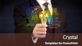  Presentation with glowing light bulb light bulb - Beautiful slide deck featuring hand with graph charts number backdrop and a tawny brown colored foreground
