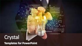  Presentation with glowing light bulb light bulb - Presentation design featuring hand with graph charts number background and a tawny brown colored foreground