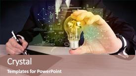  Presentation with glowing light bulb light bulb - PPT layouts consisting of hand with graph charts number background and a coral colored foreground