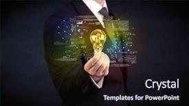  Presentation with glowing light bulb light bulb - Amazing slide set having hand with graph charts number backdrop and a  colored foreground