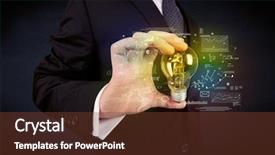  Presentation with glowing light bulb light bulb - PPT theme enhanced with hand with graph charts number background and a  colored foreground