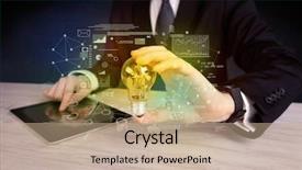  Presentation with glowing light bulb light bulb - PPT layouts consisting of hand with graph charts number background and a  colored foreground