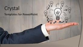  Presentation with wood panel - PPT layouts enhanced with hand with grey lightbulb doodles background and a light gray colored foreground