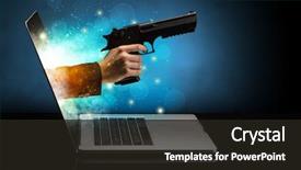  Presentation with gun - PPT theme featuring hand with gun coming background and a wine colored foreground