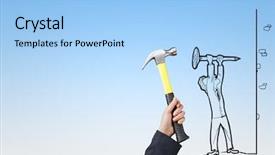  Presentation with nail - Theme consisting of hand with hammer hitting nail background and a light blue colored foreground