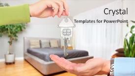  Presentation with house key - PPT theme having hand with house key background and a lemonade colored foreground