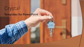  Presentation with real estate purchase - Slides with hand-with-house-keys-rent background and a coral colored foreground