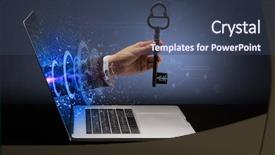  Presentation with lock out tag out key - Cool new presentation theme with hand with huge vintage key backdrop and a ocean colored foreground