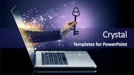  Presentation with key - Presentation theme having hand with huge vintage key background and a navy blue colored foreground