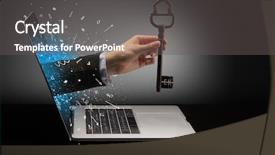  Presentation with sparkling - Presentation theme consisting of hand with huge vintage key background and a gray colored foreground