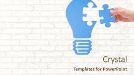  Presentation with paint white brick wall - Slide set enhanced with hand with jigsaw light bulb background and a cream colored foreground