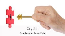  Presentation with hand holding puzzle piece - Slide deck enhanced with hand-with-key-and-puzzle background and a sky blue colored foreground