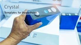  Presentation with lithium ion - Presentation design consisting of hand-with-lithium-ion-industrial and a light blue colored foreground