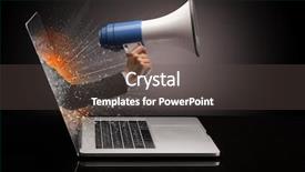  Presentation with sparkling - Amazing presentation theme having hand with loudspeaker coming backdrop and a dark gray colored foreground