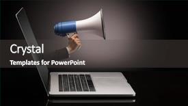  Presentation with sparkling - Beautiful PPT layouts featuring hand with loudspeaker coming backdrop and a dark gray colored foreground