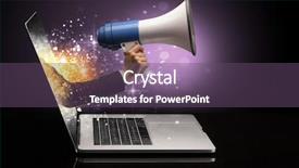  Presentation with sparkling - PPT layouts having hand with loudspeaker coming background and a violet colored foreground