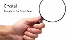  Presentation with magnifying glass - PPT theme having hand with magnifying glass loupe background and a white colored foreground