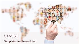  Presentation with labor market - PPT theme with hand-with-magnifying-glass-searching background and a lemonade colored foreground