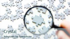  Presentation with red puzzle - Audience pleasing theme consisting of hand with magnifying glass backdrop and a sky blue colored foreground