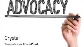  Presentation with marker - Cool new presentation design with promotion proposal - hand with marker writing advocacy backdrop and a white colored foreground