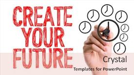  Presentation with create - Beautiful PPT theme featuring hand with marker writing backdrop and a coral colored foreground