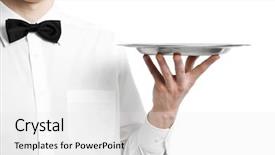  Presentation with waiter - Slides having hand with metal plate tray background and a  colored foreground