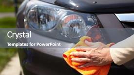  Presentation with car cleaning - Theme consisting of hand with microfiber cloth cleaning background and a  colored foreground