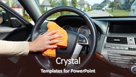  Presentation with car cleaning - Presentation theme having hand with microfiber cloth cleaning background and a wine colored foreground