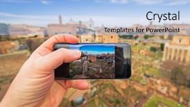  Presentation with forum - Presentation theme having hand with mobile camera making background and a light blue colored foreground