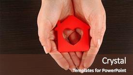  Presentation with house model software - Audience pleasing slides consisting of hand with model of house backdrop and a tawny brown colored foreground