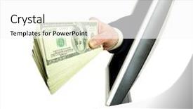  Presentation with monitor computer - Slide set consisting of hand with money and computer background and a white colored foreground