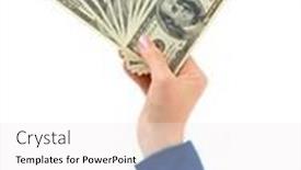  Presentation with money - Colorful presentation design enhanced with hand-with-money-isolated backdrop and a sky blue colored foreground