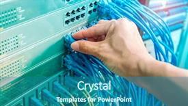  Presentation with servers - PPT layouts featuring hand with network cables connected background and a ocean colored foreground