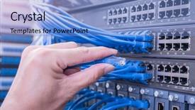  Presentation with datacenter - Audience pleasing slide set consisting of network cables connected to servers backdrop and a light blue colored foreground