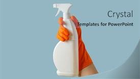  Presentation with banner blue - Slide set having hand-with-orange-rubber-glove background and a light blue colored foreground