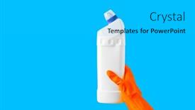  Presentation with banner blue - Slide deck having hand-with-orange-rubber-glove background and a light gray colored foreground