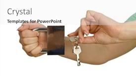  Presentation with padlock - Amazing PPT theme having hand with padlock isolated on white backdrop and a white colored foreground