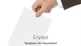  Presentation with crumpled paper various balls - Colorful slide deck enhanced with hand-with-paper-ballot-isolated backdrop and a white colored foreground