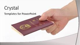  Presentation with passport - Theme consisting of immigration officer - hand with passport isolated background and a white colored foreground