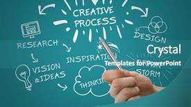  Presentation with teal design - Audience pleasing slide deck consisting of hand with pen against teal backdrop and a  colored foreground