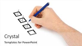  Presentation with boxes - Slide set featuring hand with pen and check background and a white colored foreground