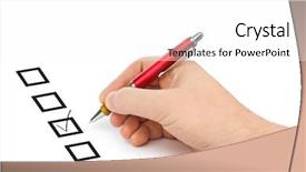  Presentation with pen - Theme featuring hand with pen and check background and a white colored foreground