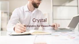  Presentation with notebook page - Colorful presentation enhanced with hand with pen over page backdrop and a lemonade colored foreground