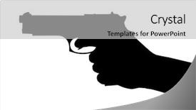  Presentation with gun - Colorful slide set enhanced with hand with pistol isolated backdrop and a light gray colored foreground