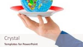  Presentation with white plate - Cool new PPT layouts with hand-with-plate-and-globe backdrop and a lemonade colored foreground