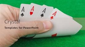  Presentation with gambling - Slide set consisting of hand-with-playing-cards background and a coral colored foreground