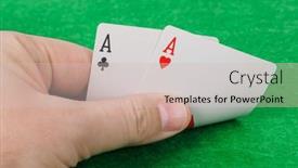  Presentation with deck of playing cards - Audience pleasing PPT layouts consisting of hand-with-playing-cards backdrop and a soft green colored foreground