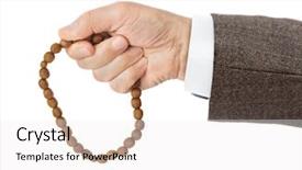  Presentation with prayer - Colorful presentation enhanced with hand with prayer beads isolated backdrop and a white colored foreground
